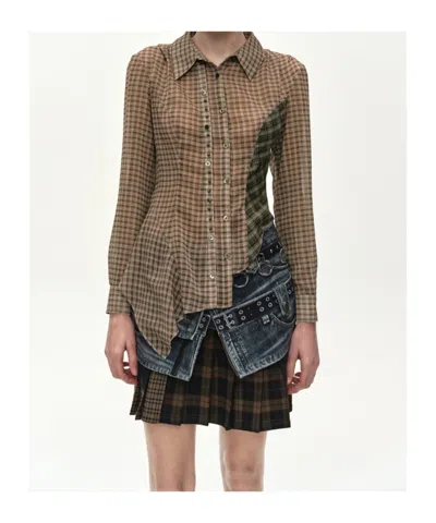 Andersson Bell Check-pattern Asymmetric Shirt In Brown