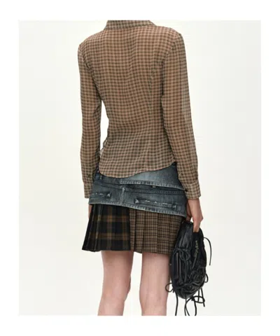 Andersson Bell Check-pattern Asymmetric Shirt In Brown