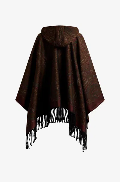 Etro Paisley-print Hooded Poncho In Brown