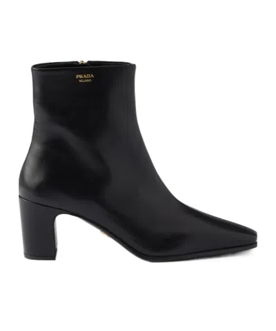 Prada Leather Booties In Black