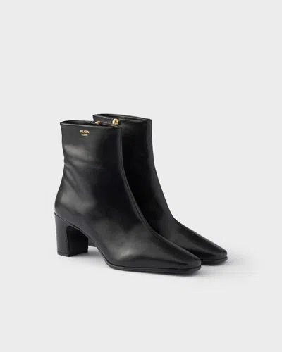 Prada Leather Booties In Black