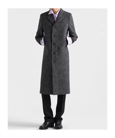 Prada Single-breasted Wool Blend Coat In Black