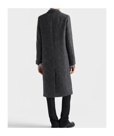 Prada Single-breasted Wool Blend Coat In Black