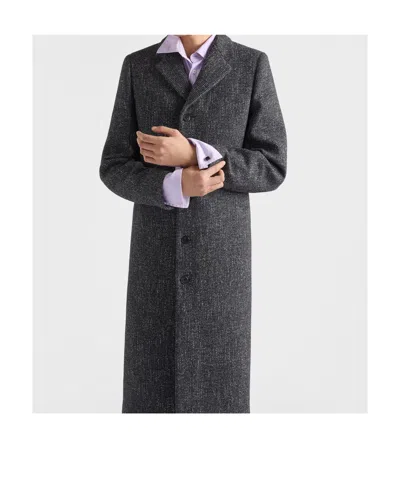 Prada Single-breasted Wool Blend Coat In Black