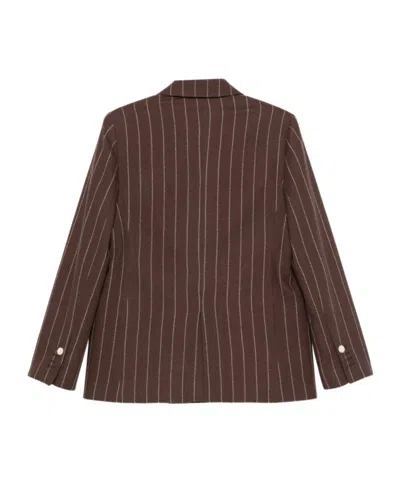 Alysi Double-breasted Pinstripe Blazer With Bold Structure In Brown