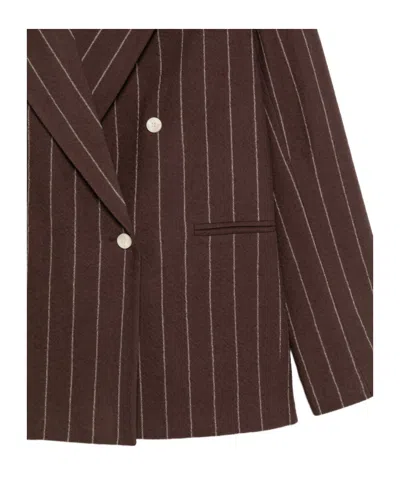 Alysi Double-breasted Pinstripe Blazer With Bold Structure In Brown