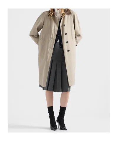 Prada Single-breasted Old Poplin Coat In Neutral