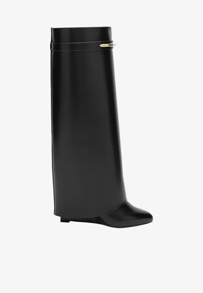 Givenchy Women Black Sandals With Logo Plaque On The Front And High Wedge Heel In Leather Woman In Black