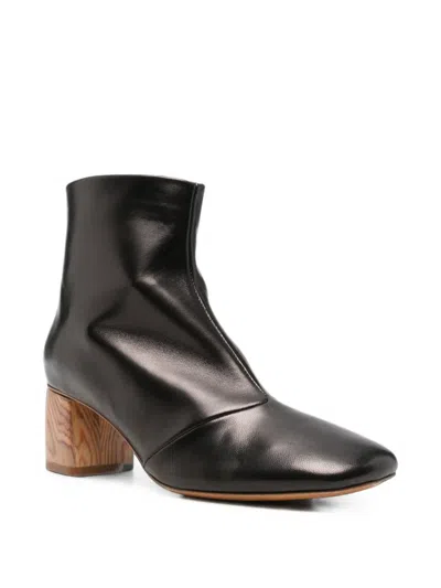 Forte Forte Wood-effect Block-heel Ankle Boots In Black