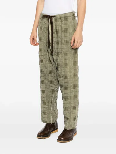 Uma Wang Check-pattern Drawstring Trousers In Green
