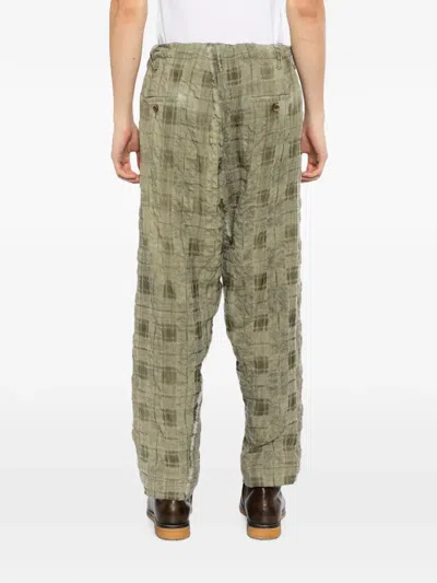 Uma Wang Check-pattern Drawstring Trousers In Green