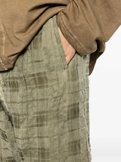 Uma Wang Check-pattern Drawstring Trousers In Green