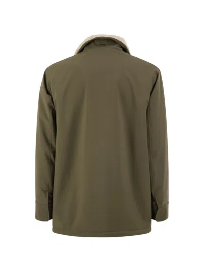 Herno Soft Shell Coat With Shearling-effect Lining In Green