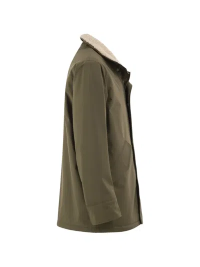 Herno Soft Shell Coat With Shearling-effect Lining In Green