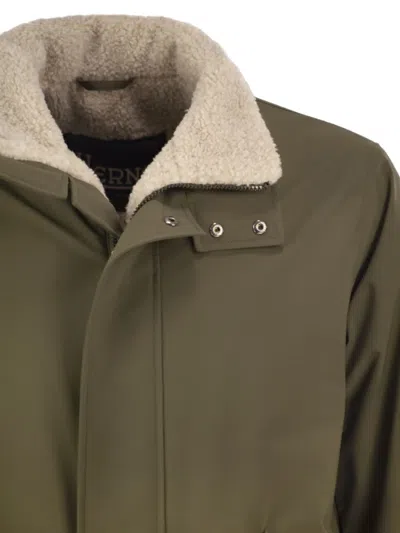 Herno Soft Shell Coat With Shearling-effect Lining In Green