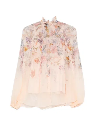 Zimmermann Printed High Neck Long Sleeve Blouse In Multi