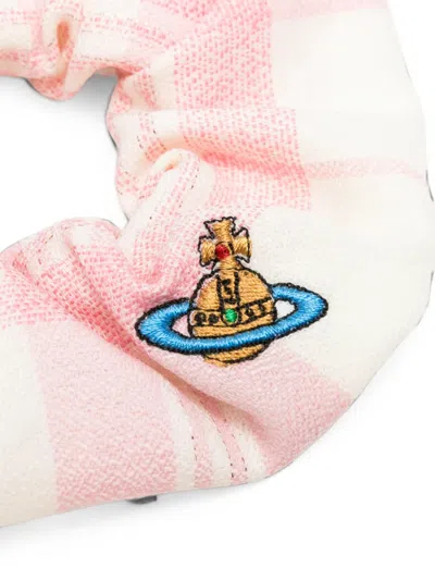 Vivienne Westwood Orb-embroidered Check-pattern Scrunchie In Pink