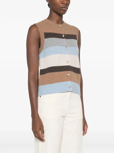 Yerse Striped Button-up Gilet In Multi