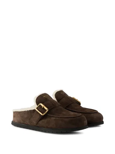 Prada Suede Leather Flat Mules In Multi