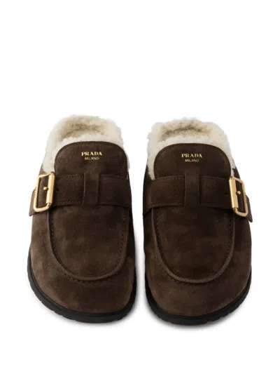 Prada Suede Leather Flat Mules In Multi