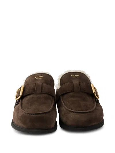 Prada Suede Leather Flat Mules In Multi