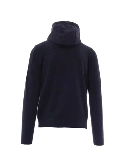Herno Double-fabric Wool Hooded Jacket In Blue