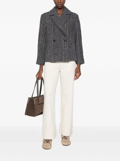 Niū Check-pattern Double-breasted Jacket In Blue