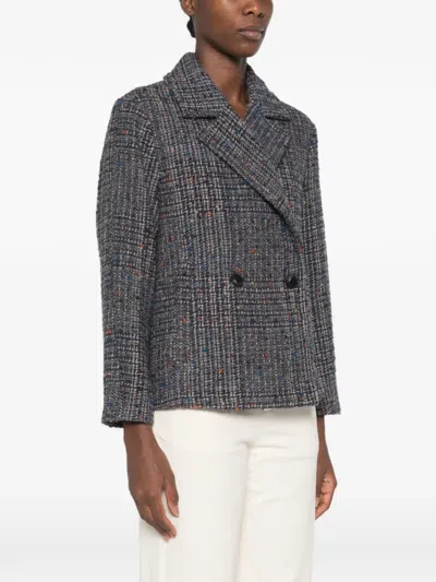 Niū Check-pattern Double-breasted Jacket In Blue