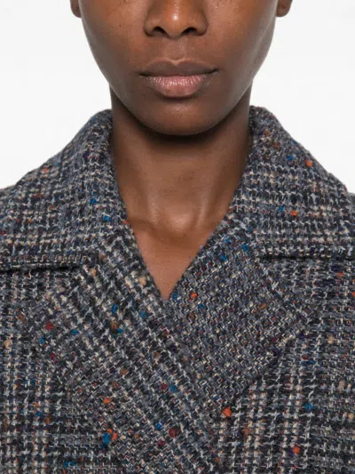 Niū Check-pattern Double-breasted Jacket In Blue
