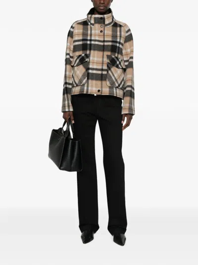 Pinko Double-layered Check-pattern High-neck Coat In Multi