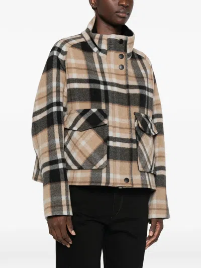 Pinko Double-layered Check-pattern High-neck Coat In Multi