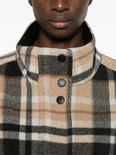 Pinko Double-layered Check-pattern High-neck Coat In Multi