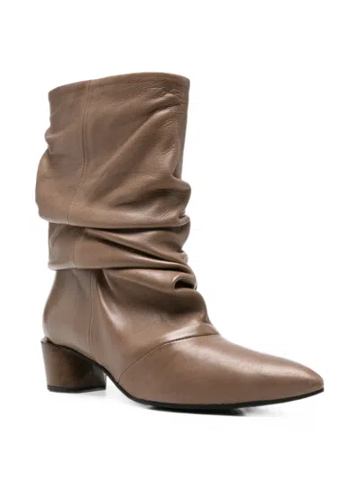 Liska Ruched Pointed-toe Boots In Brown