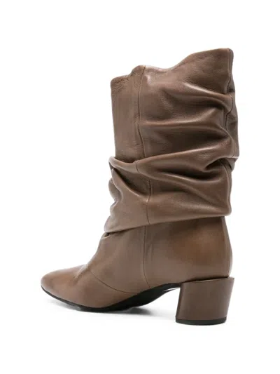 Liska Ruched Pointed-toe Boots In Brown