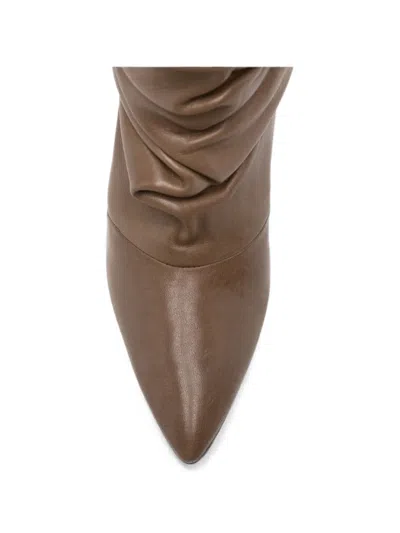 Liska Ruched Pointed-toe Boots In Brown