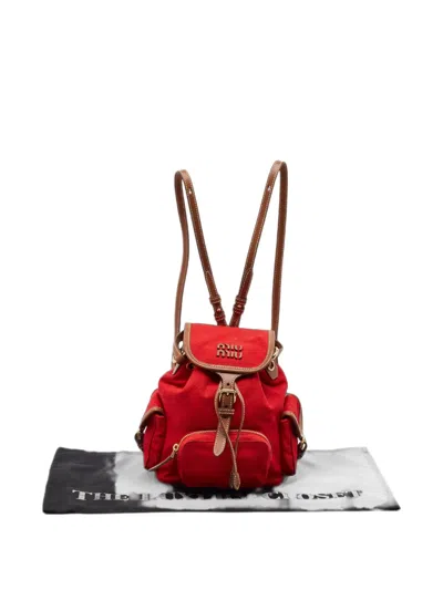 Pre-owned Miu Miu Leather-trim Drawstring Backpack In Red