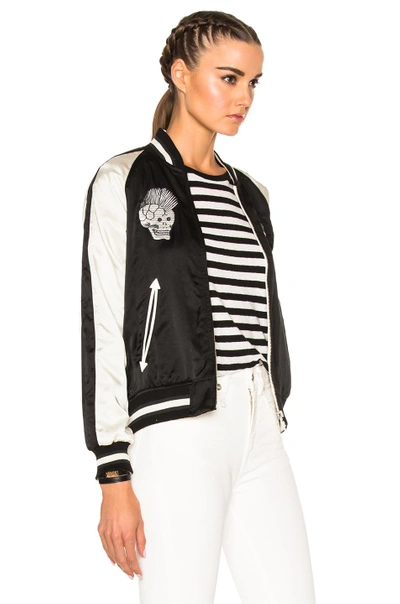 Shop R13 Reversible Punk Sukajan Bomber Jacket In Black, Stripes, White. In Black & Ecru