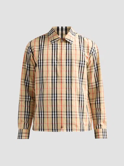 Burberry Check-pattern Zip-fastening Overshirt In Neutral