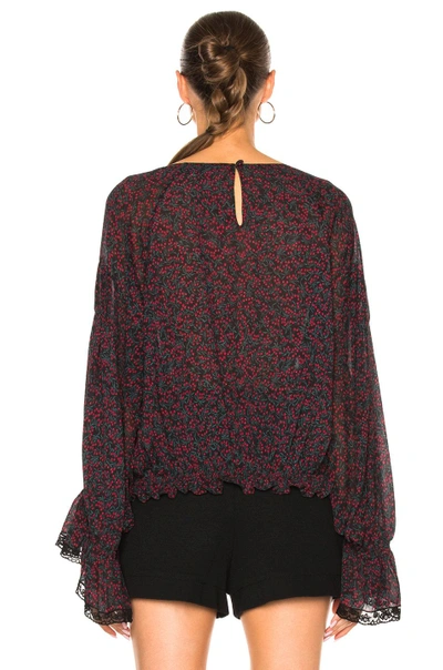 Shop Chloé Cherry Print On Crepon Blouse In Floral, Green, Red. In Black & Crimson