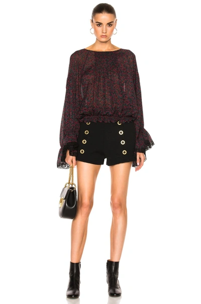 Shop Chloé Cherry Print On Crepon Blouse In Floral, Green, Red. In Black & Crimson