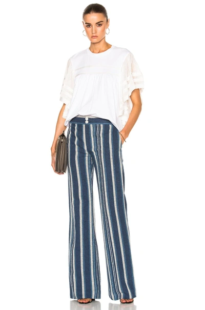 Shop Chloé Chloe Striped Canvas Trousers In Blue