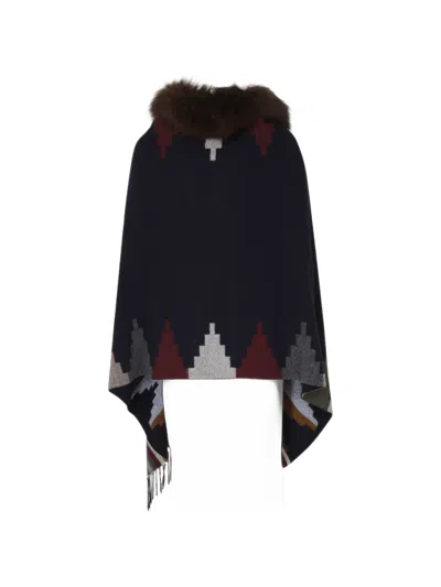 Bazar Deluxe Geometric-pattern Poncho In Blue