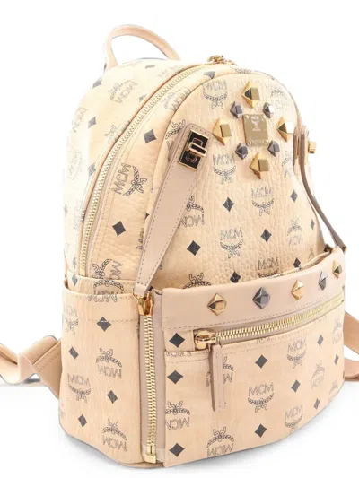 Pre-owned Mcm 2000s Stark Visetos Stud-embellished Backpack In Neutrals
