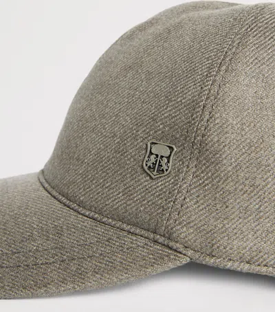 Corneliani Virgin Wool Crest Baseball Cap In Gray