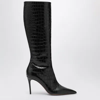 Paris Texas Vera 85 Charcoal Crocodile-effect Leather Boots In Black