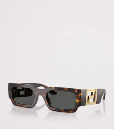 Versace Greca Maxi Rectangle Sunglasses In Brown