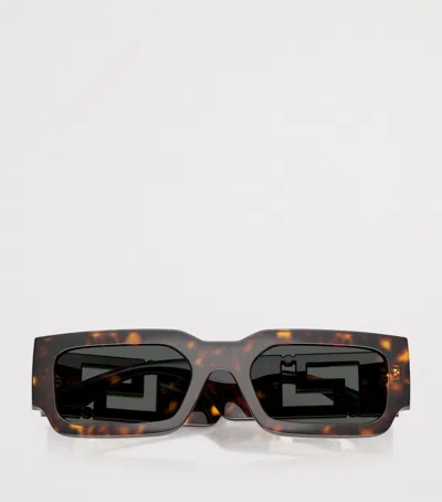 Versace Greca Maxi Rectangle Sunglasses In Brown
