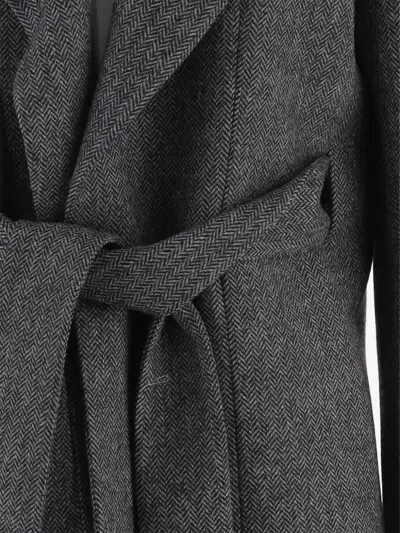 Sa Su Phi Herringbone-pattern Belted Jacket In Gray