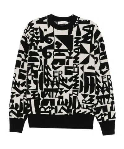 Zimmermann Logo-intarsia Knitted Sweater In Black