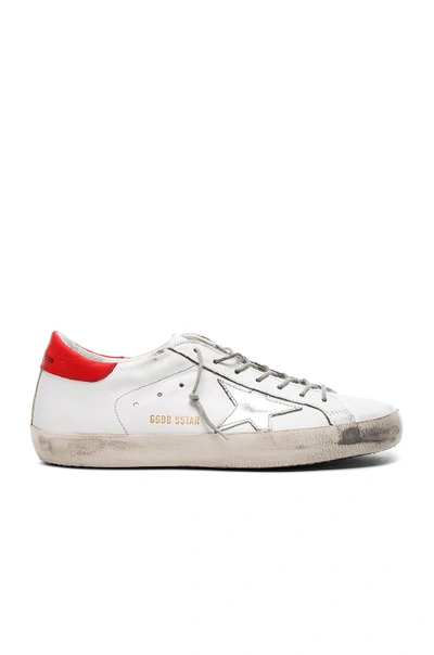Shop Golden Goose Leather Superstar Low Sneakers In White.  In White & Red